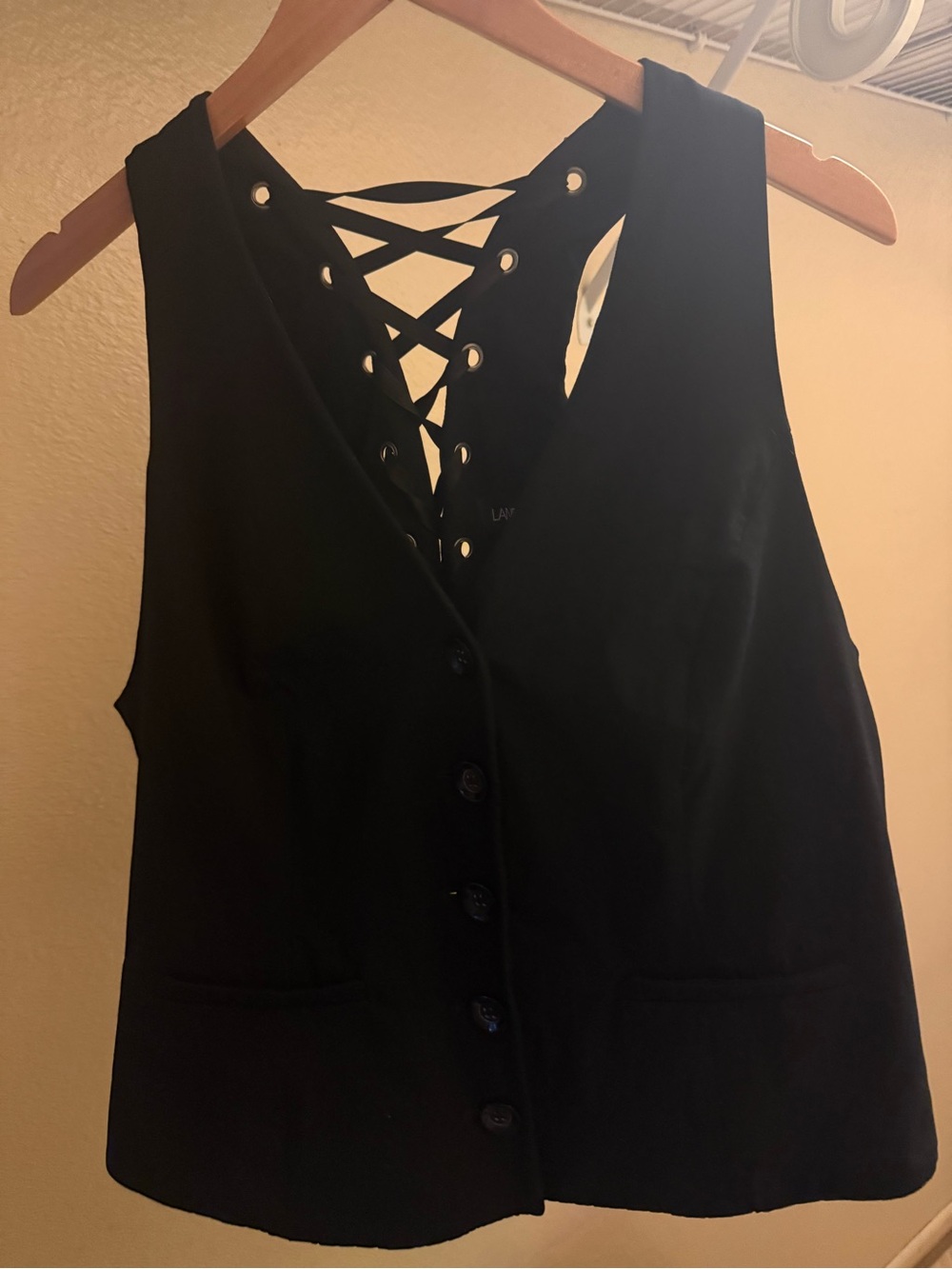 Lane Bryant Black Lace-Up Front Vest Tank